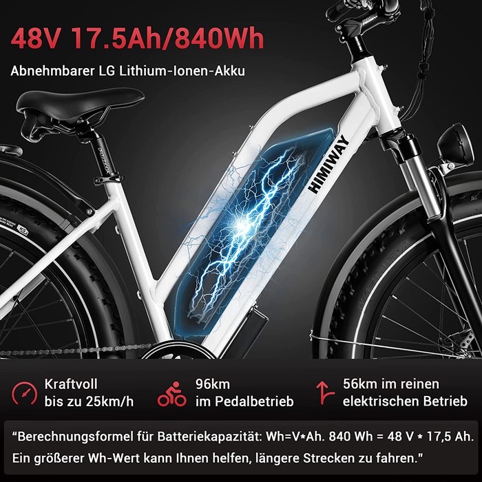 Himiway E-Bike D3 Cruiser Step Thru All Terrain Bike Pedelec Weiß inklusive Akku