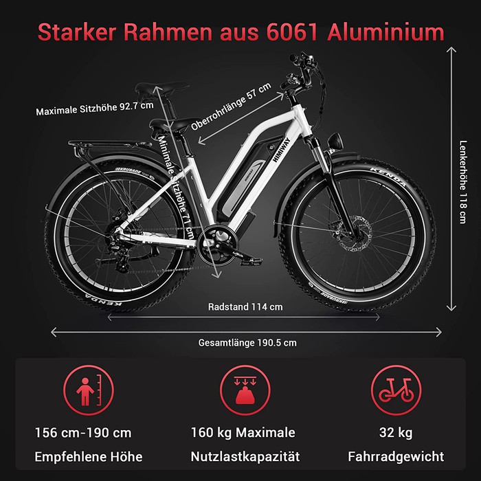 Himiway E-Bike D3 Cruiser Step Thru All Terrain Bike Pedelec Weiß inklusive Akku