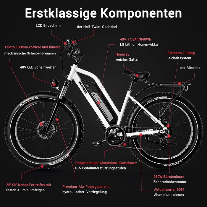 Himiway E-Bike D3 Cruiser Step Thru All Terrain Bike Pedelec Weiß inklusive Akku