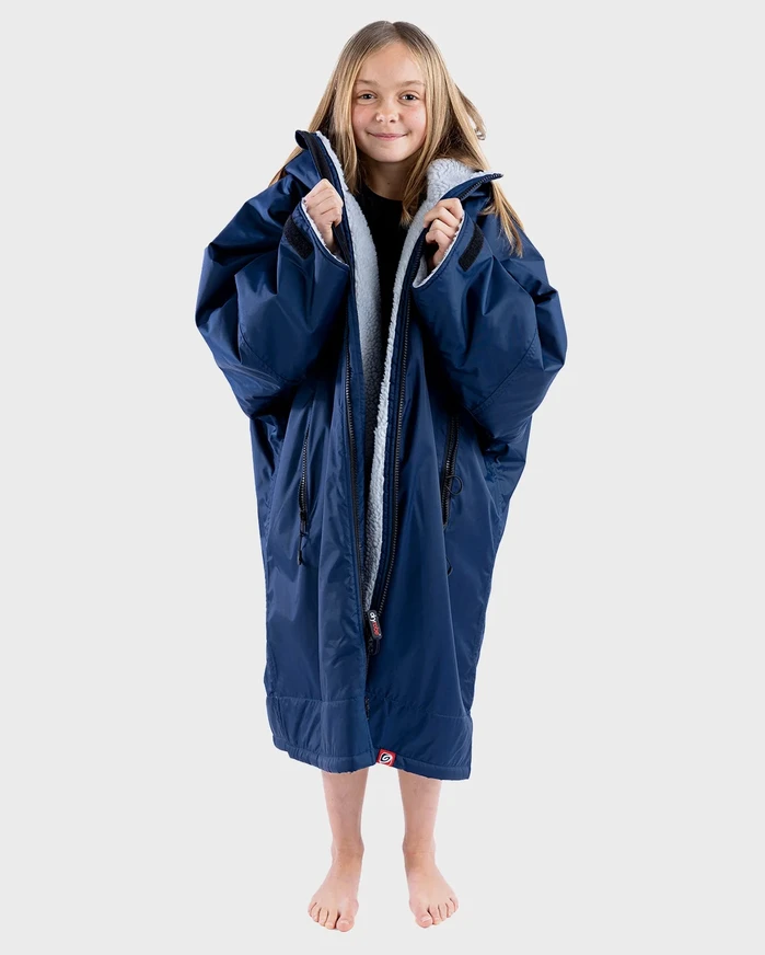 dryrobe Advance Long Sleeve Poncho KIDS Marineblau / Grau