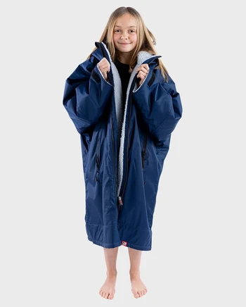 dryrobe Advance Long Sleeve Poncho KIDS Marineblau / Grau
