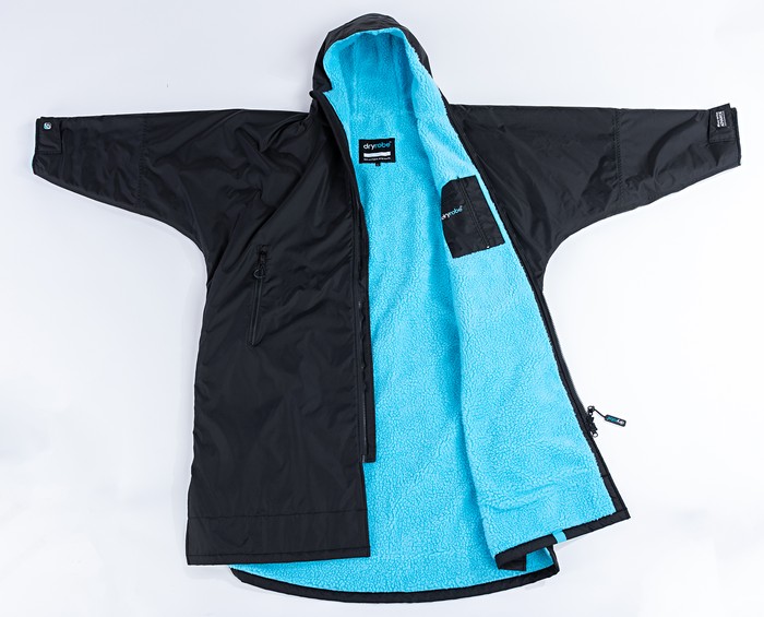 dryrobe Advance Long Sleeve Poncho KIDS Schwarz / Blau