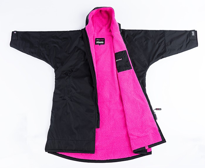 dryrobe Advance Long Sleeve Poncho KIDS Schwarz / Pink