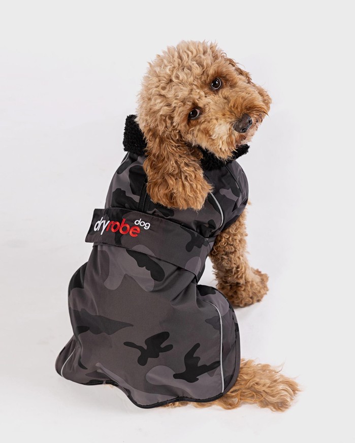 DRYROBE Dog Coat Hundemantel Schwarz Camo