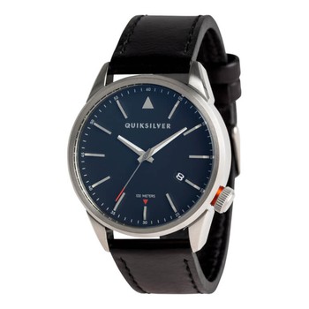 Quiksilver Timebox Leather Silver Blue Black - Analoge Uhr für Männer