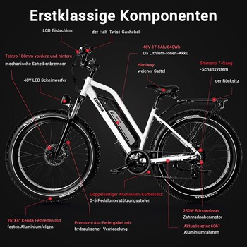 Himiway E-Bike Cruiser Step Thru All Terrain Bike Pedelec Weiß inklusive Akku
