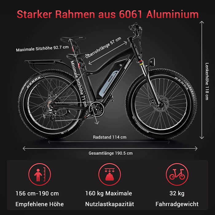Himiway E-Bike D3 Cruiser All Terrain Bike Pedelec Schwarz inklusive Akku