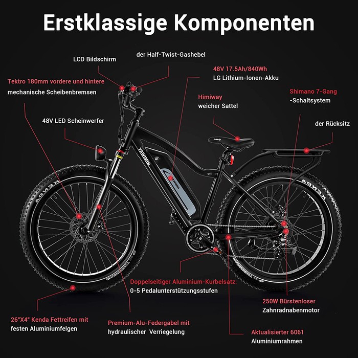 Himiway E-Bike D3 Cruiser All Terrain Bike Pedelec Schwarz inklusive Akku