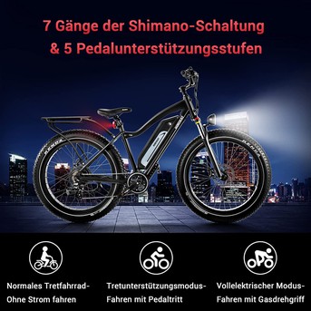 Himiway E-Bike Cruiser All Terrain Bike Pedelec Schwarz inklusive Akku