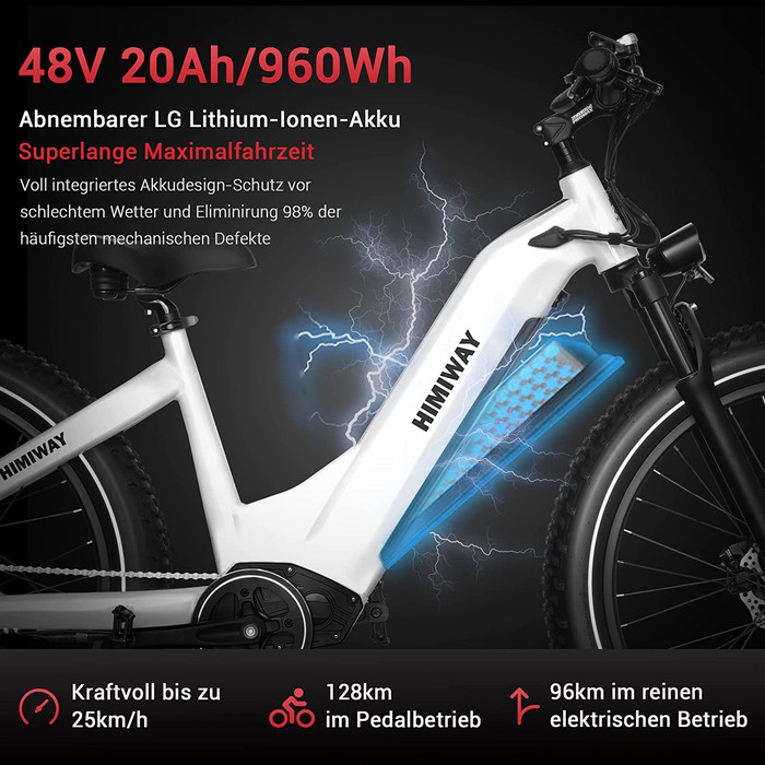 Himiway E-bike Zebra D5 Upgrade Step Thru Premium All Terrain Pedelec Fatbike inklusive Akku