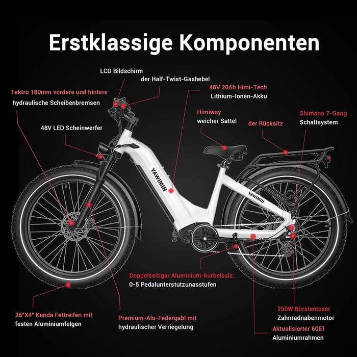 Himiway E-bike Zebra D5 Upgrade Step Thru Premium All Terrain Pedelec Fatbike inklusive Akku
