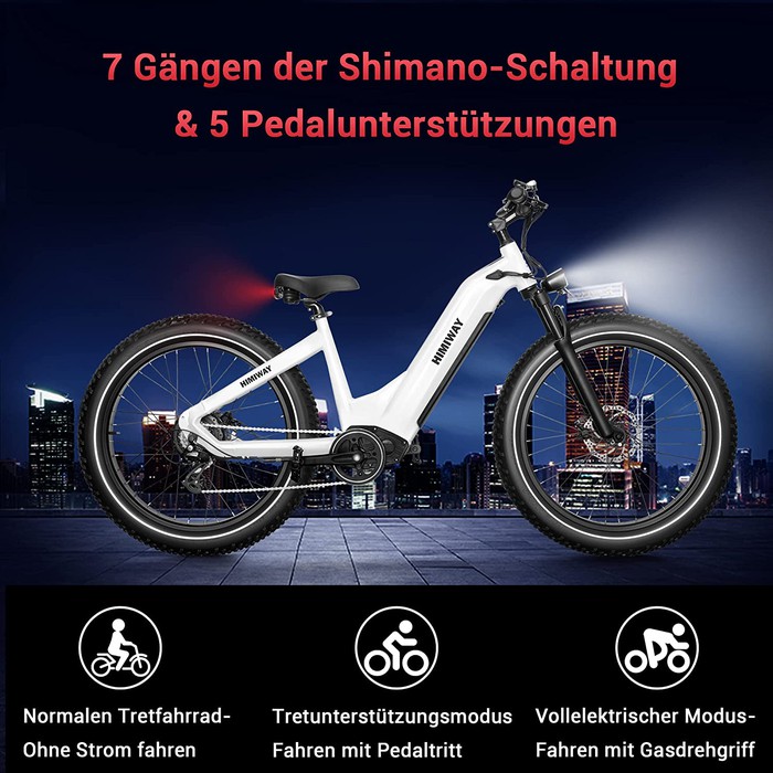 Himiway E-bike Zebra D5 Upgrade Step Thru Premium All Terrain Pedelec Fatbike inklusive Akku