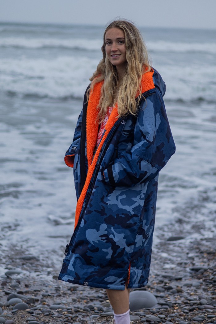 dryrobe Advance Long Sleeve Poncho Blue Camo / Orange