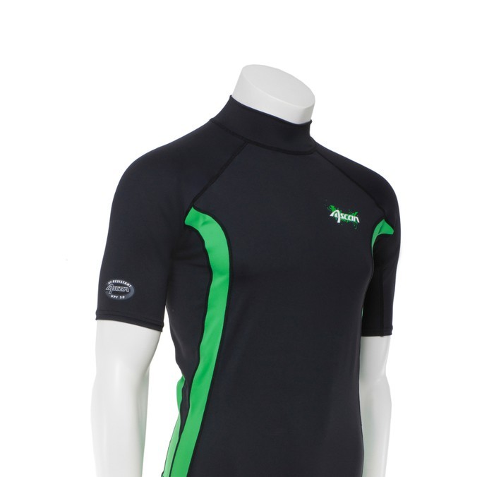Ascan Shirt Black/Green 1/2 kurzarm UV-Schutz Rash Vest