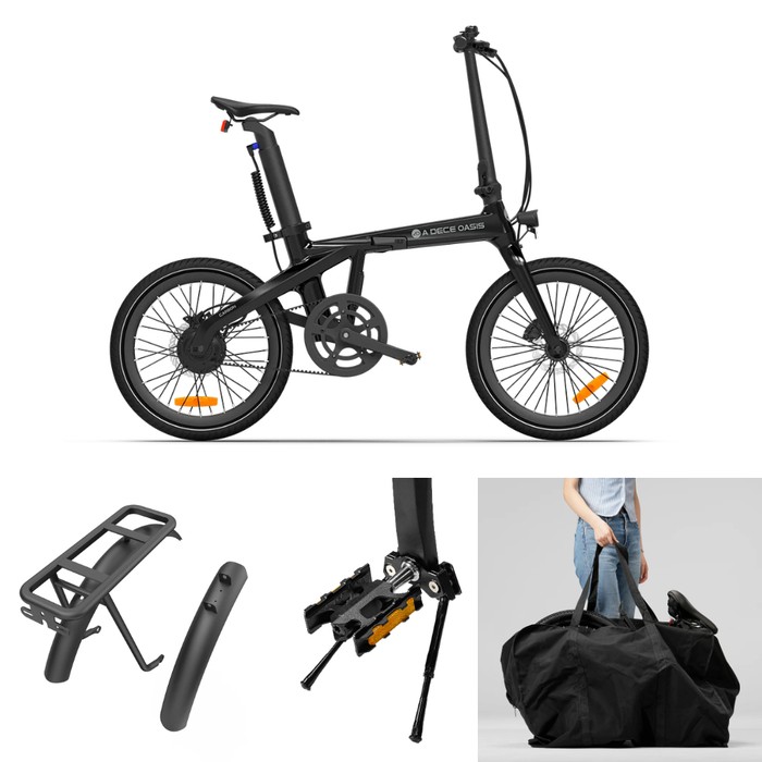 ADO Air Carbon E-Bike - E-Faltrad Set inklusive Schutzbleche, Gepäckträger, Ständer, Tragetasche