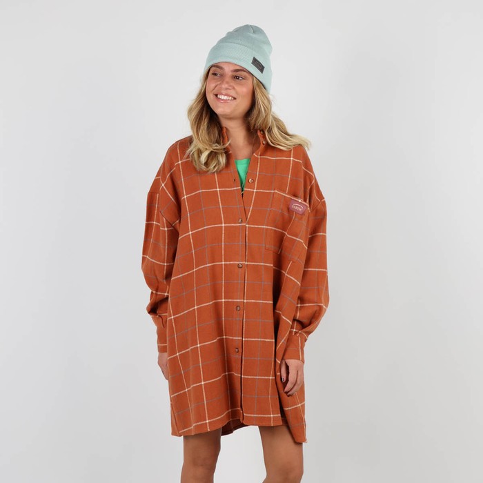 Oxbow Long-sleeved cotton mandarin collar shirt dress. Q2DANZAS