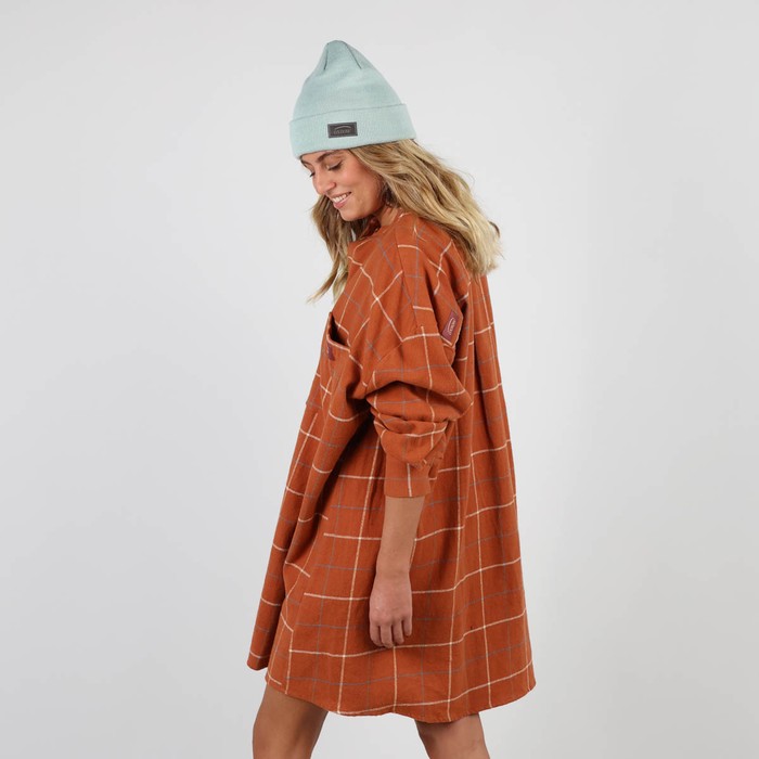 Oxbow Long-sleeved cotton mandarin collar shirt dress. Q2DANZAS