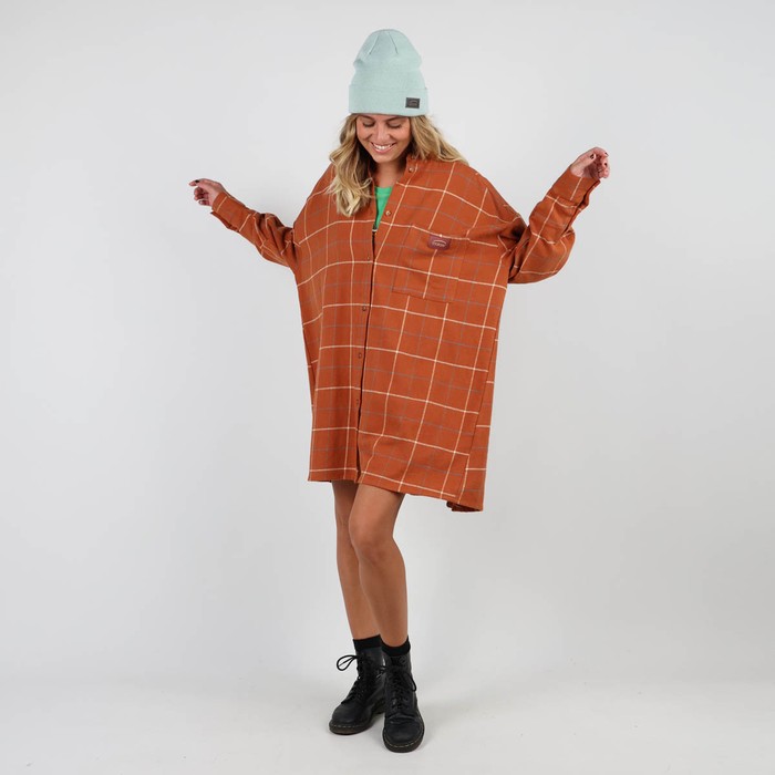 Oxbow Long-sleeved cotton mandarin collar shirt dress. Q2DANZAS